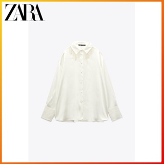 Zara เสื้อเชิ้ตแขนยาว ผ้าซาติน สีขาว แฟชั่นฤดูใบไม้ร่วง และฤดูหนาว สําหรับผู้หญิง 3666199 251