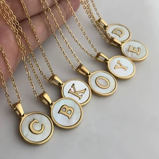 📌พร้อมส่งในไทย📌 เครื่องประดับ สร้อยตัวอักษรA-Z สร้อยคอคู่รัก วงกลม สร้อยสีทอง NF2