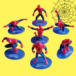 ของเล่นฟิกเกอร์ Spiderman SuperHero Avengers Spider Man สําหรับตกแต่งเค้กวันเกิด 7 ชิ้น ต่อชุด