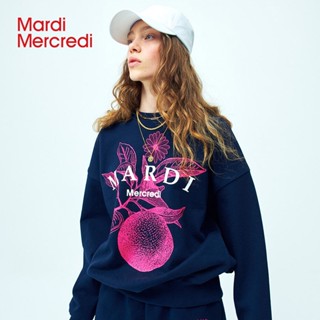 เสื้อกันหนาวลําลอง คอกลม พิมพ์ลาย Mardi Mercredis ขนาดใหญ่ สีส้ม แฟชั่นสําหรับผู้ชาย และผู้หญิง