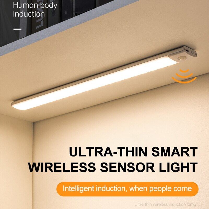 3 สี Motion Sensor Led Night Light 10/20/30/40/50/60/80/100 ซม.Ultra-Thin สมาร์ทไร้สายตู้ครัว USB ตู้เสื้อผ้าโคมไฟ