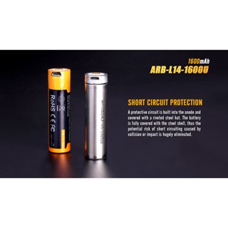 แบตเตอรี่ Fenix 14500 (1600 mAh) ชาร์จไฟในตัวได้ (ไม่ต้องใช้เครื่องชาร์ทแยก) รุ่น  ARB-L14-1600U ใช้แทนถ่าน Alkaline AA