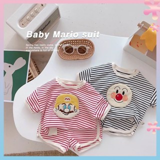 Baby suit summer womens childrens thin striped short-sleeved shorts two-piece suit boys summer T-shirt sports suit