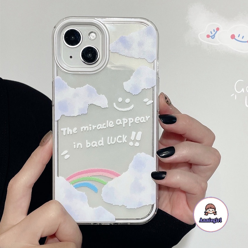 สําหรับ IPhone 14 Pro Max เคสโทรศัพท์มือถือแบบนิ่ม TPU ใส กันกระแทก ลายก้อนเมฆสายรุ้ง ถอดออกได้ สําหรับ IPhone 13 12 11 Pro Max X XS XR 8 7 Plus