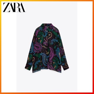 Zara เสื้อเชิ้ต พิมพ์ลายโปร่งแสง สไตล์ใหม่ ฤดูใบไม้ร่วง ฤดูหนาว สําหรับผู้หญิง 9029307 330