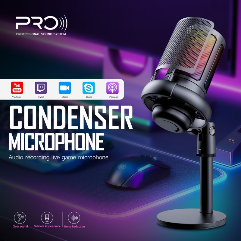 ไมโครโฟนคอนเดนเซอร์ USB สําหรับเล่นเกม PC คอมพิวเตอร์ บันทึกเสียง แบบมืออาชีพ