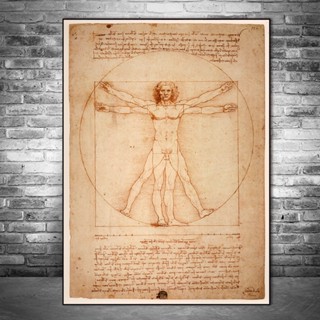 โปสเตอร์ภาพวาดผ้าใบ รูปคนดัง The Vitruvian โดย Leonardo Da Vinci สําหรับตกแต่งบ้าน