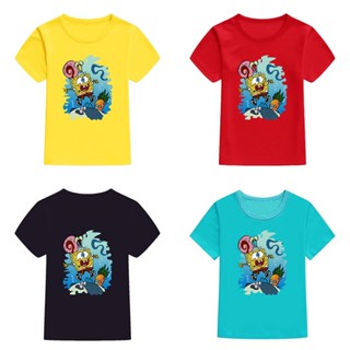 เสื้อยืดแขนสั้นลําลอง ทรงหลวม พิมพ์ลาย Spongebob และ Gary Girl สําหรับเด็กผู้ชาย และผู้หญิง