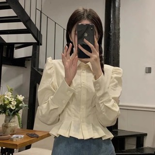 เสื้อเชิ้ตแขนสั้น เอวลอย ขนาดเล็ก สไตล์ฝรั่งเศส เรโทร สําหรับผู้หญิง 2022