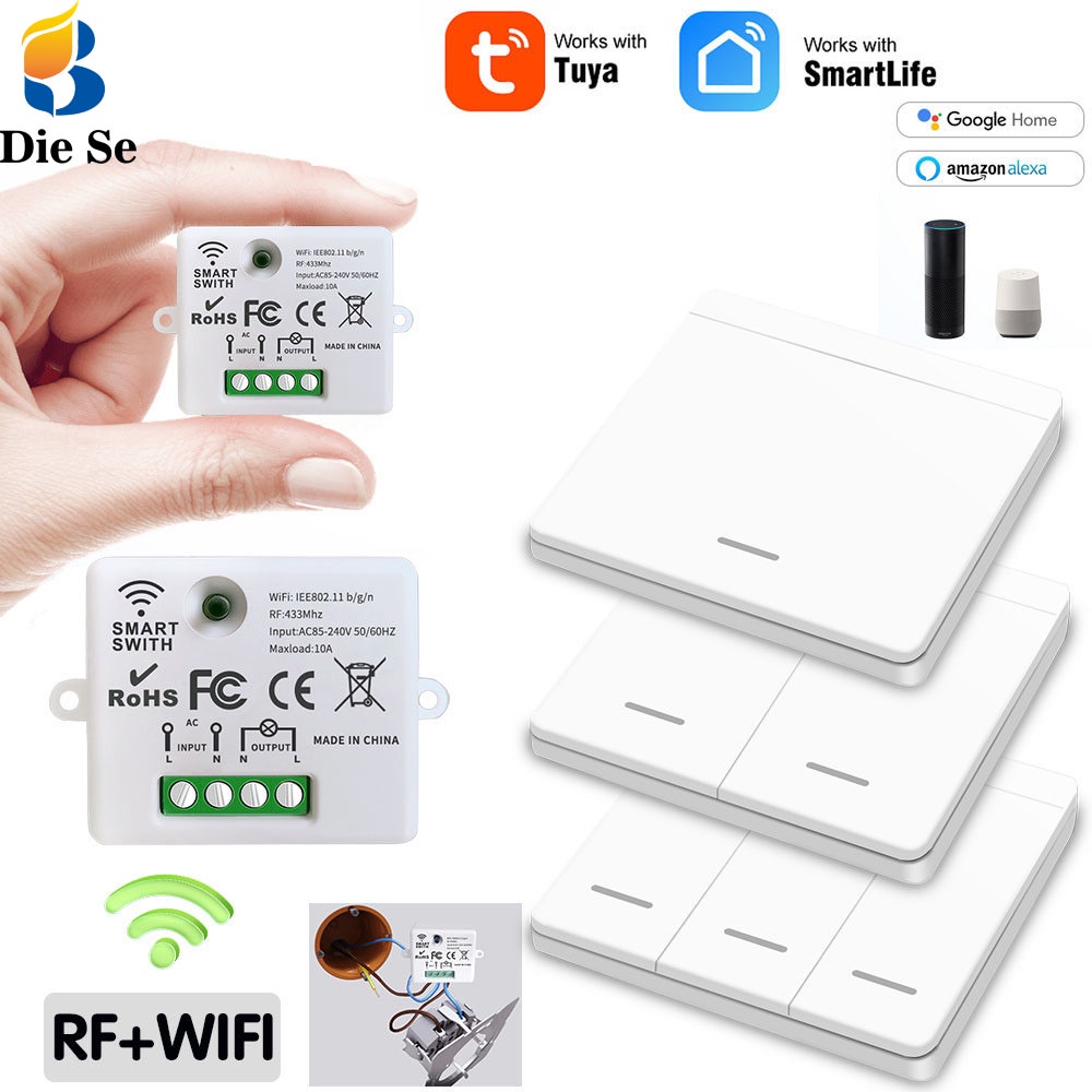 สวิตช์อัจฉริยะ Tuya WiFi สวิตช์ควบคุมระยะไกลไร้สายสำหรับโคมไฟ รีเลย์ RF 433MHz AC 110V 220V ทำงานร่วมกับ Google Home และ Alexa