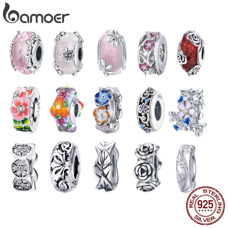 Bamoer เงิน 925 ฤดูใบไม้ผลิ Series จี้สวนดอกไม้ Spacer ลูกปัด DIY สําหรับสร้อยข้อมือ