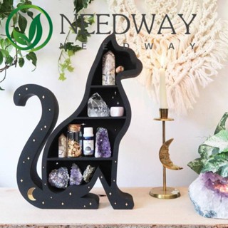 Needway ชั้นวางโมเดลพระจันทร์ แบบไม้ คริสตัล รูปแมว สร้างสรรค์ สําหรับตกแต่งบ้าน ห้องนั่งเล่น