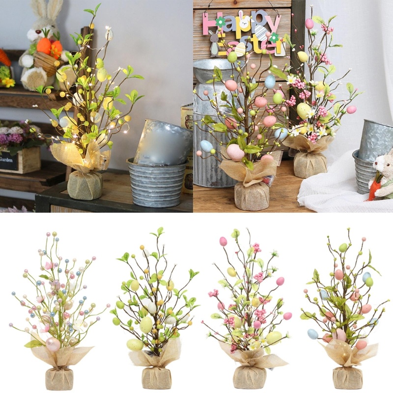 KU * ของประดับตกแต่งอีสเตอร์ 18 นิ้ว LED Lighted Egg Tree Tabletop Oranments สําหรับ Home Party