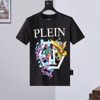 PHILIPP Plein Mens Top T-Shirt Short-Sleeved Pure Cotton Breathable Slim-Fit Round Neck Comfortable High Quality D_01