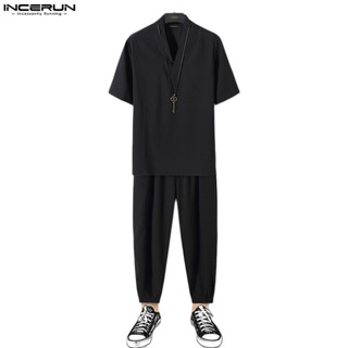 INCERUN Mens Vintage Style Cotton Linen Two Piece Set