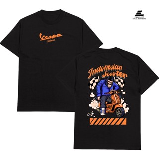 ขายเสื้อยืดแขนสั้น พิมพ์ลาย Vespa INDONESIA สีดํา และสีขาว（S-5XL）