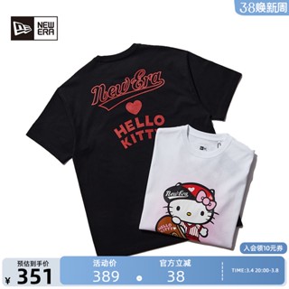 เสื้อยืดแขนสั้นลําลอง ผ้าฝ้าย พิมพ์ลาย Hello Kitty ทรงหลวม สําหรับผู้ชาย และผู้หญิง