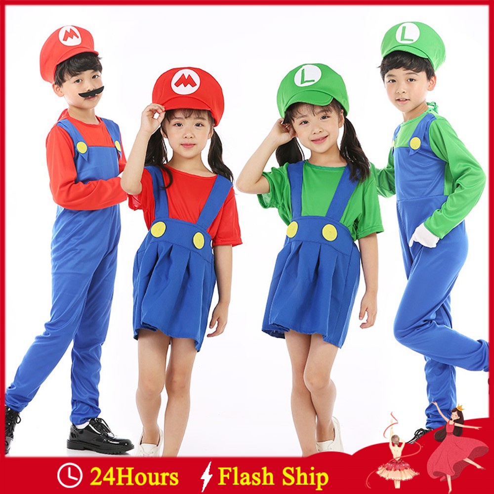 Halloween Costumes Funny Super Mario Luigi Brother Costume Kids Children Boys Girls Fantasia Cosplay Jumpsuit