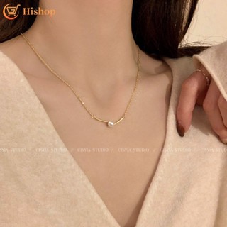 IFME Creative Pearl Chopsticks Necklace Gold Chain Pendant Choker for Women Jewelry Simple Accessories