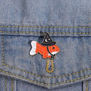 Cartoon Goldfish Hat Enamel Lapel Pin Creative Small Fish Magic Hat Metal Brooch Badge Clothing Backpack Hat Accessories Gift Wholesale