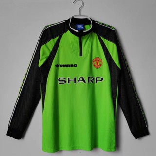 เสื้อกีฬาแขนยาว ลายทีมฟุตบอล Manchester United Goalkeeper 1998 99 ชุดเยือน สไตล์วินเทจ แห้งเร็ว สําหรับผู้ชาย ไซซ์ S-XXL