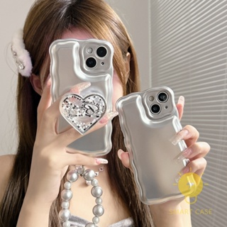 For เคสไอโฟน 14 Pro Max [Silver Airbag Chain Heart] เคส Phone Case For iPhone 14 Pro Max Plus 13 12 Mini 11 For เคสไอโฟน11 Ins Korean Style Retro Classic Couple Shockproof Protective TPU Cover Shell