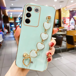 ใหม่ เคสโทรศัพท์มือถือ TPU แบบนิ่ม ลายหัวใจน่ารัก มีสายโซ่คล้อง สําหรับ TVIVO V29 5G VIVOV29 2023