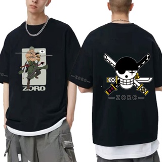 [S-5XL]เสื้อยืด ผ้าฝ้าย พิมพ์ลายอนิเมะ One Piece Roronoa Roronoa Zoro สองด้าน โอเวอร์ไซซ์ สไตล์สตรีท แฟชั่นสําหรับผู้ชาย