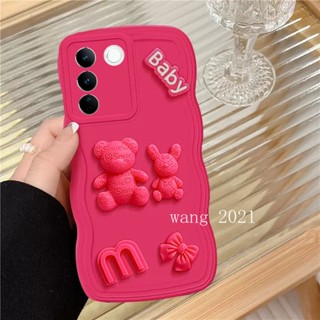 Phone Case เคส VivoV27 VIVO V27e V27 Pro 5G Casing Simple Big Wave Three-dimensional Bear High Quality Liquid Silicone Soft Cover for VIVO V27 5G เคสโทรศัพท