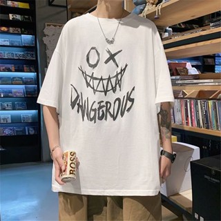 S-8XL Summer trend dark smile graffiti short-sleeved t-shirt men and women tide brand ins Korean version of large s_03