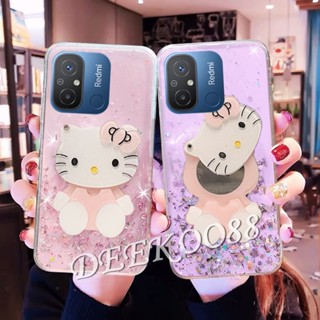 เคสโทรศัพท์มือถือนิ่ม ลายการ์ตูนแมวน่ารัก พร้อมกระจกขาตั้ง สีชมพู สําหรับ Xiaomi Redmi 12C A1 4G Redmi12C