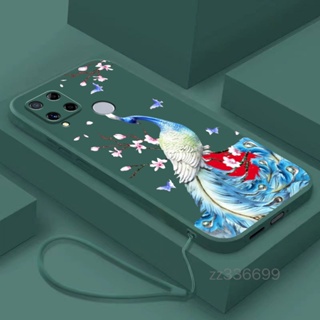 เคสโทรศัพท์มือถือ ซิลิโคนนิ่ม ป้องกัน กันชน ลายนกยูง สําหรับ Realme C15 C12 C25 C11 2020 C11 2021 C20 C21