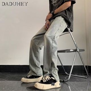 DaDuHey🔥 2023 New Loose Straight Washed Worn Jeans Mens American Retro Fried Street All-Match Fashion Casual Pants