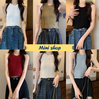 Mini shop🌸พร้อมส่ง🌸 (J158) เสื้อกล้ามไหมพรม สไตล์เกาหลี ใส่สบายดีเทลผ้าร่องหยัก