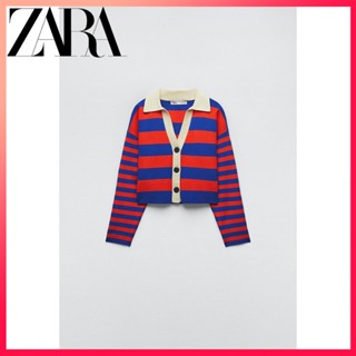 Zara เสื้อแจ็กเก็ตถัก แขนยาว ลายทาง แฟชั่นฤดูใบไม้ผลิ สําหรับผู้หญิง