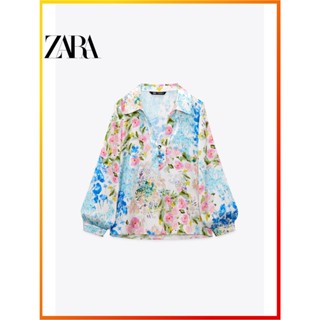 Zara ใหม่ เสื้อยืด ผ้าซาติน พิมพ์ลายดอกไม้ สําหรับผู้หญิง 2970147 330