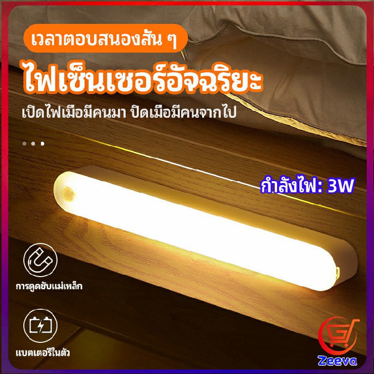Zeeva ไฟเซ็นเซอร์  LED ไร้สายตรวจจับการเคลือนไหว แสงสว่างกลางคืนมีพร้อมจัดส่ง  human body sensor light