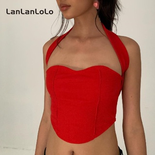 Lanlanlolo เสื้อกล้าม สายคล้องคอ สีพื้น เซ็กซี่ สําหรับผู้หญิง 2023