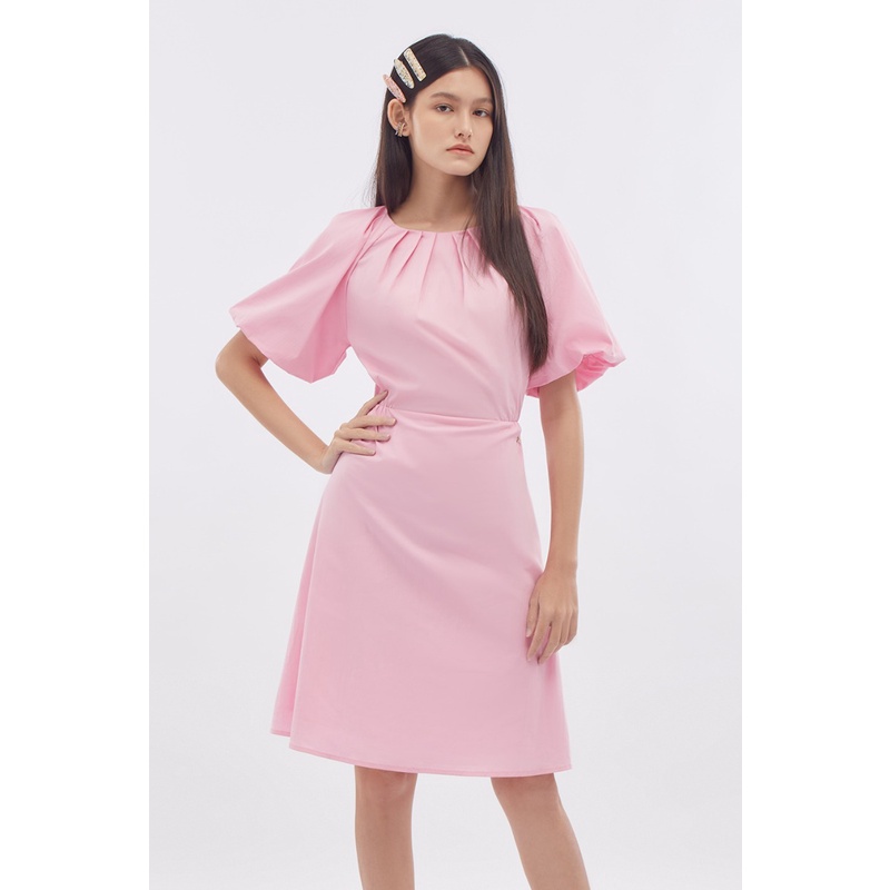 EP เดรสผ้าป๊อปปลิ้นแต่งพลีท ผู้หญิง สีชมพู | Pleated Poplin Dress | 04488