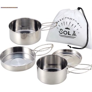 CAMELWILL Set 4 Stainless Steel Cooking ชุดเครื่องครัวหม้อกระทะสแตนเลสแบบพกพา 4 ชิ้นสําหรับปิคนิคตั้งแคมป์