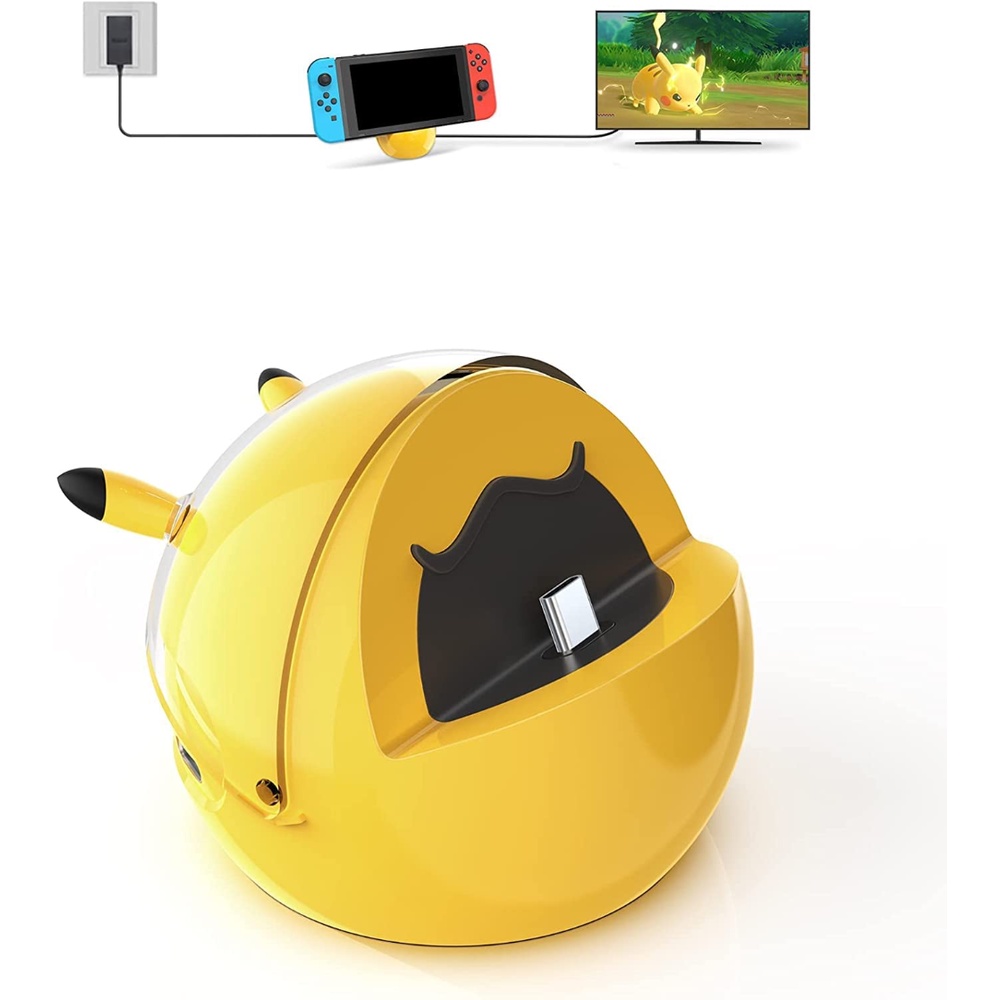 แท่นชาร์จทีวี Pikachu สําหรับ Nintendo Switch และแท่นชาร์จ Oled พร้อมขาตั้งแปลงวิดีโอ 4K HDMI