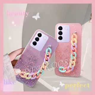 เคสโทรศัพท์มือถือนิ่ม แบบใส ปิดด้านหลัง ลายกลิตเตอร์ สีรุ้ง พร้อมสายโซ่คล้อง สําหรับ VIVO V27e V27 X90 Pro 4G 5G V27e V27 X90 X90Pro