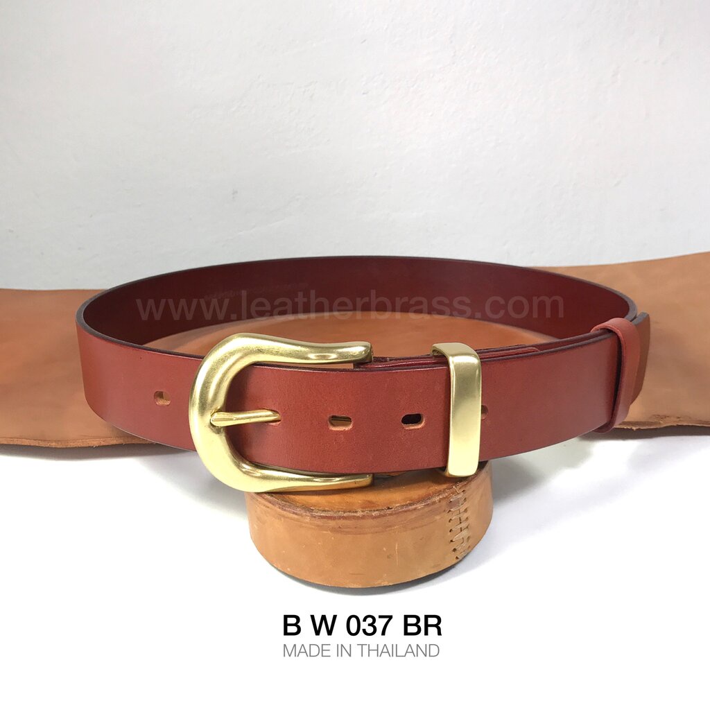 BW037 เข็มขัดหนังฟอกฟาดประกอบหัวเข็มขัดทองเหลืองแท้ หมุดทองเหลืองแท้ หูเข็มขัดทองเหลืองแท้ ขนาด38มิล