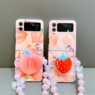 เคสโทรศัพท์มือถือ กันกระแทก พร้อมตัวยึดวาง ลายสตรอเบอร์รี่ 3D แวววาว สําหรับ Samsung Galaxy Z Flip 3 Flip4