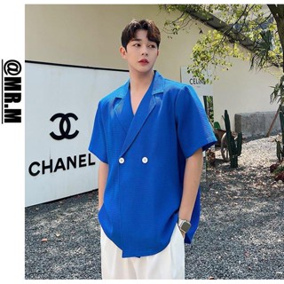 เสื้อสูทผู้ชายคอวีแขนสั้นเสื้อฤดูร้อน ins เทรนด์หลวมพรีเมี่ยมเสื้อสูทแขนสั้น