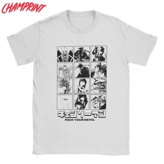 tshirt เสื้อยืดคอกลม แขนสั้น ผ้าฝ้าย พิมพ์ลายอนิเมะ Chainsaw Man Pick Your Devil สไตล์วินเทจ สําหรับผู้ชาย(S-5XL)