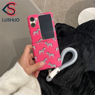 Lushuo เคสโทรศัพท์มือถือ แบบฝาพับ ลายม้าลาย พร้อมสายคล้องข้อมือ บางพิเศษ สําหรับ OPPO Find N2 flip findn2