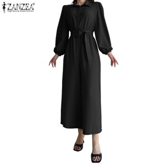 ZANZEA Women Elegant Long Wide Leg Pants Long Sleeve Casual Shirt Jumpsuit