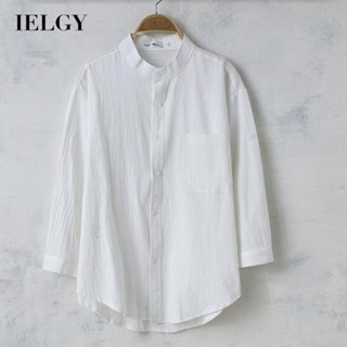 IELGY เสื้อเชิ้ตแขนสามส่วน ขนาดใหญ่ สีพื้น สไตล์เกาหลี สําหรับผู้ชาย