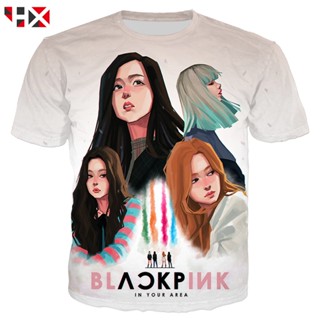 HX 3D Print Korea Blackpink Singer เสื้อยืดผู้ชาย Casual Style Short Sleeves Top เสื้อยืดลายทาง_07